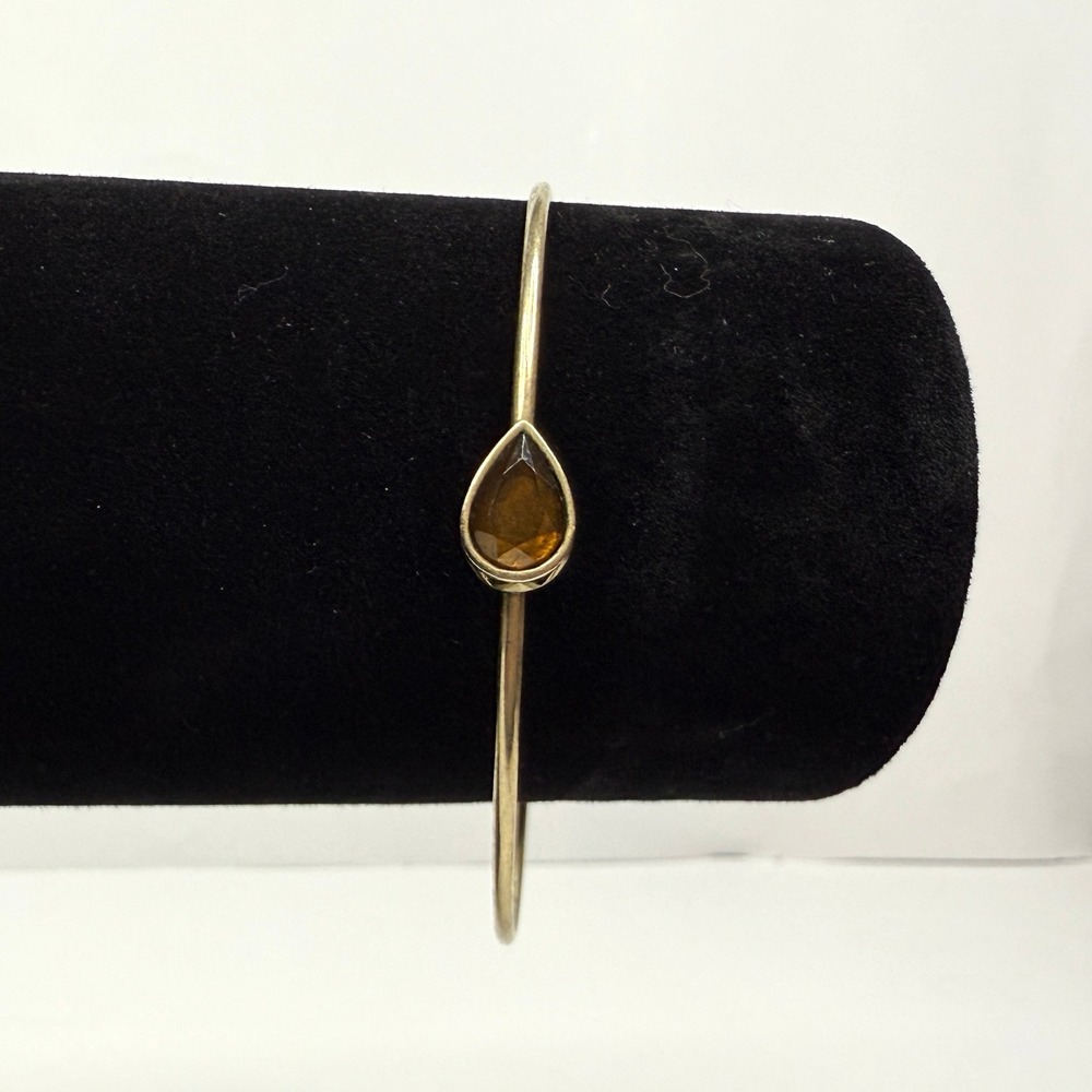 Amber Teardrop Gemstone Bangle Bracelet Gold Tone Fashion Jewelry Wrist Sz 7.5